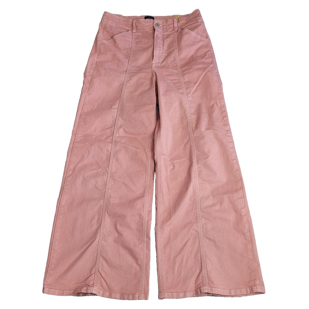 🌸Anthropologie Maeve Jeans Women 31 Peach Delaney Wide Leg High Rise Clean-Seam - Picture 2 of 16
